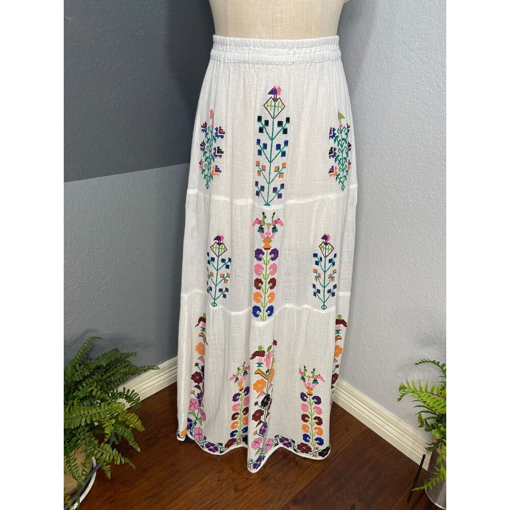 Melissa Odabash Pixi Maxi Skirt White Embroidered Cotton Size M Rare Sample Boho
